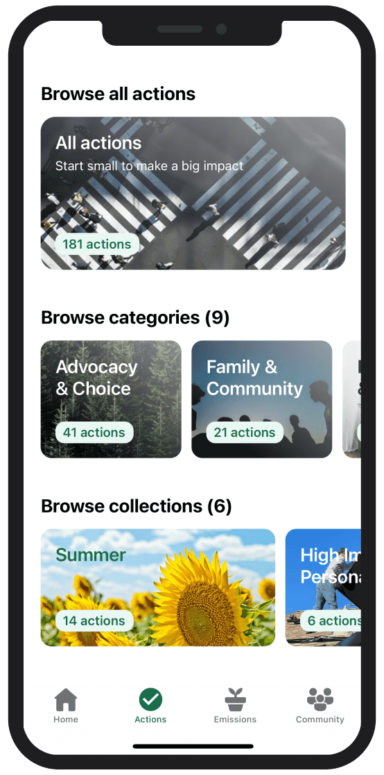 mobile app actions screen